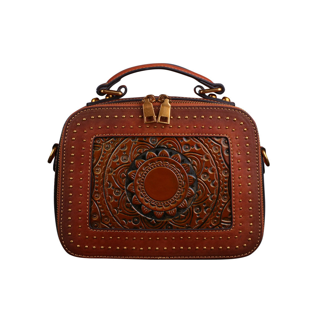 Retro Leather Totem Embrossing Tote Bag for Women 3039-Leather Tote Bag for Women-Brown-Free Shipping Leatheretro