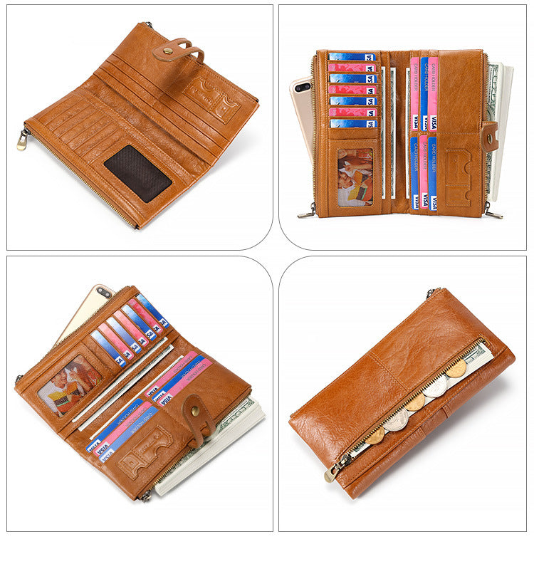 Cowhide Double Zipper Leather Wallets for Women-Leather Wallets for Women-Red-Free Shipping Leatheretro