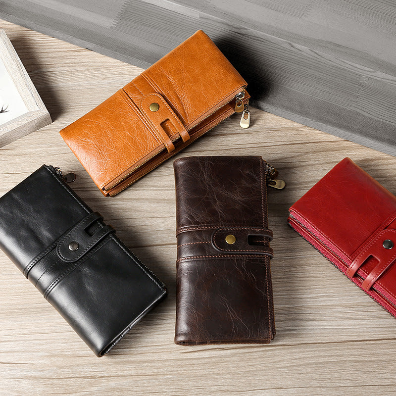 Cowhide Double Zipper Leather Wallets for Women-Leather Wallets for Women-Red-Free Shipping Leatheretro