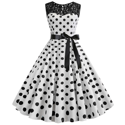 Summer Vintage Dot Print Sleeveless Dresses-1-S-Free Shipping Leatheretro