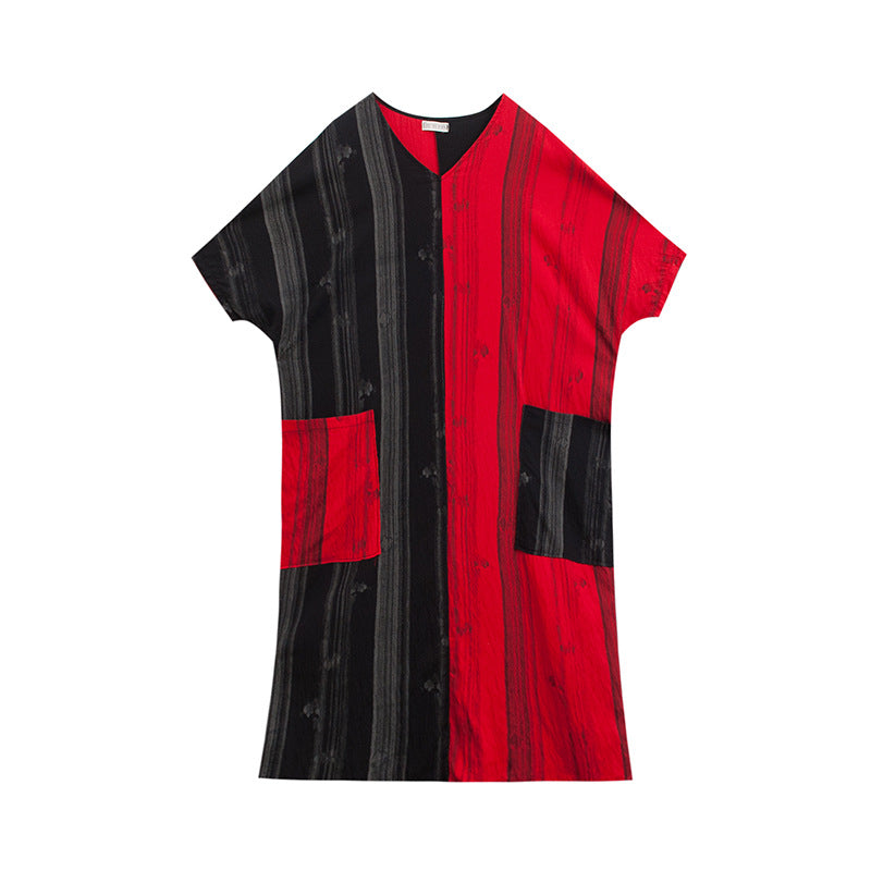 Summer Linen Plus Sizes Women Midi Dresses-Dresses-Red and Black-One Size-Free Shipping Leatheretro