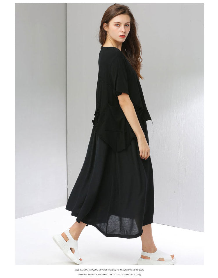 Summer Women Plus Sizes Black Long Cozy Dresses-Dresses-Black-One Size-Free Shipping Leatheretro