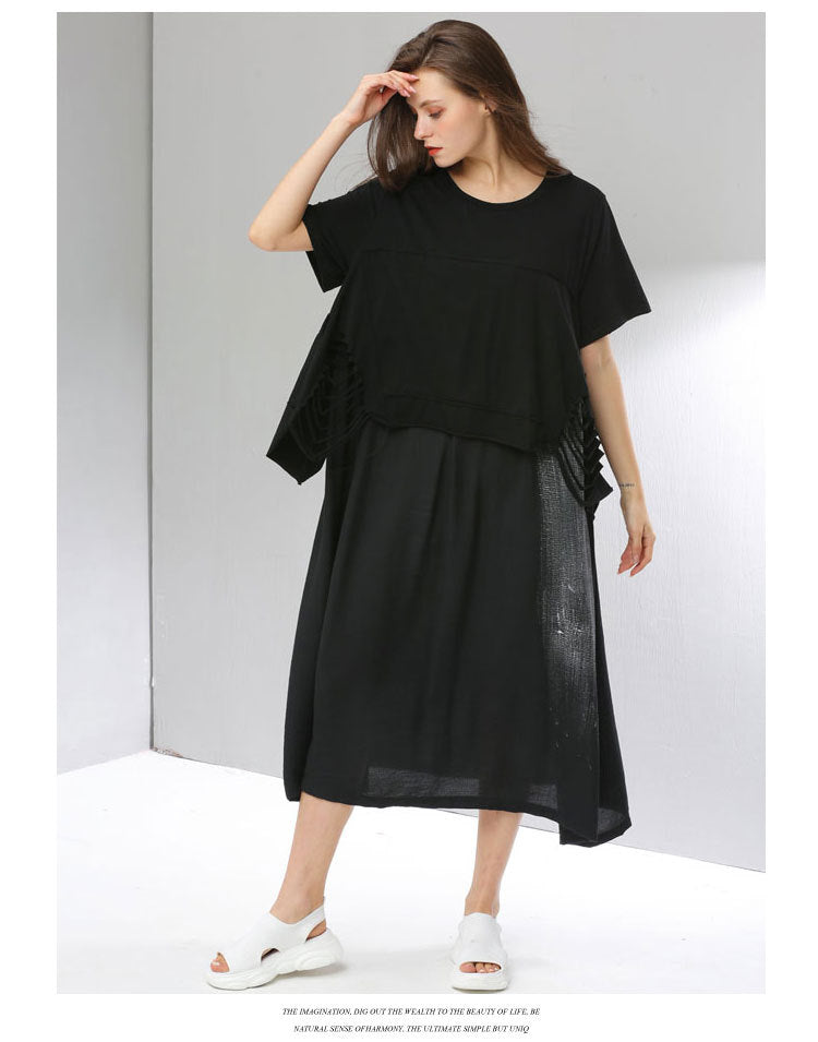 Summer Women Plus Sizes Black Long Cozy Dresses-Dresses-Black-One Size-Free Shipping Leatheretro