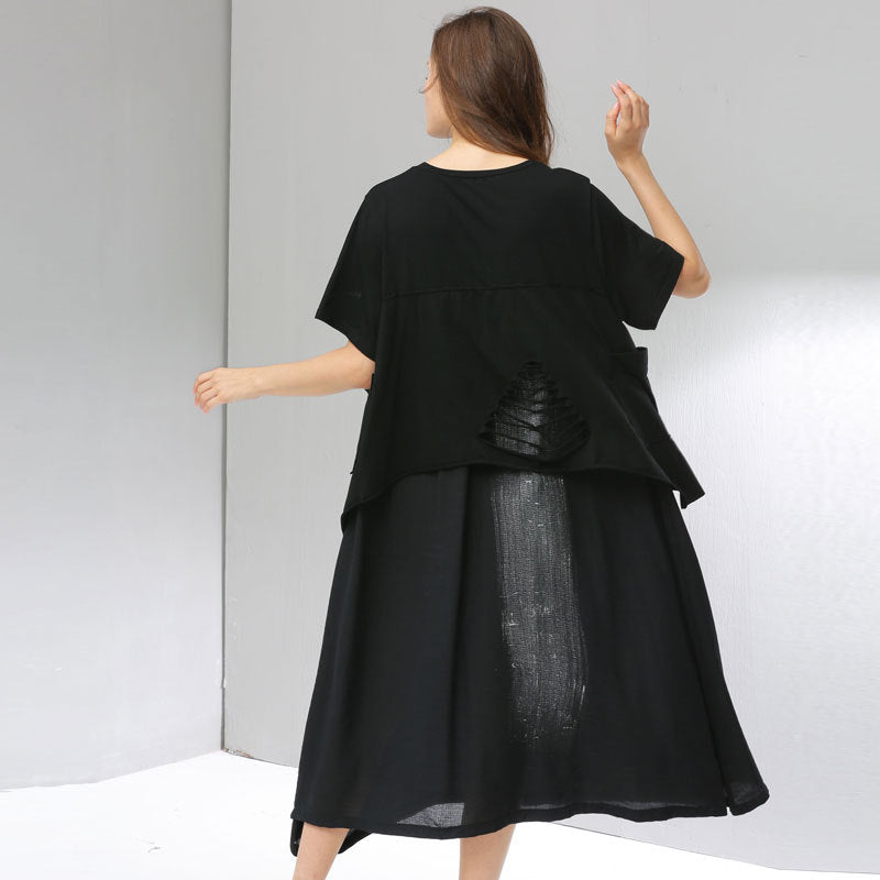 Summer Women Plus Sizes Black Long Cozy Dresses-Dresses-Black-One Size-Free Shipping Leatheretro