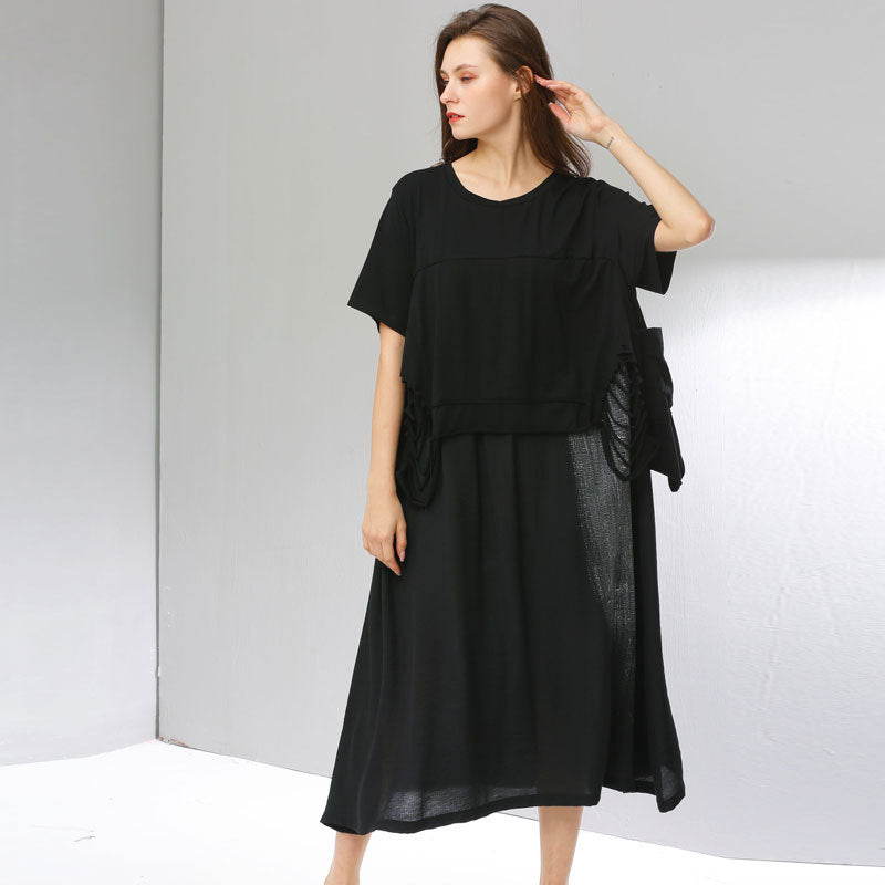 Summer Women Plus Sizes Black Long Cozy Dresses-Dresses-Black-One Size-Free Shipping Leatheretro