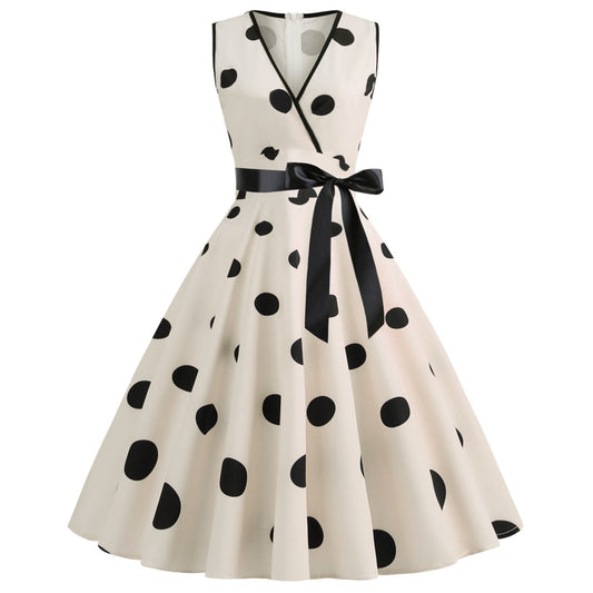 Summer Sleeveless Polka Dot Dresses-Dresses-Apricot-S-Free Shipping Leatheretro