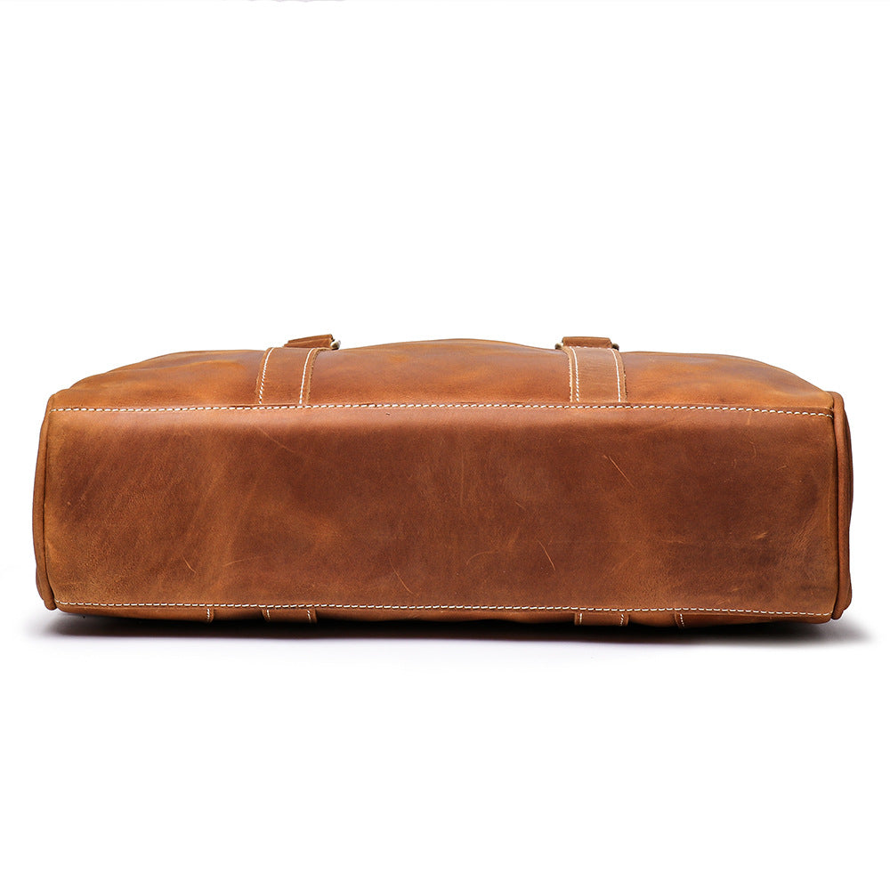 Retro Crazy Horse Leather Business Briefcase J1071-Leather Briefcase-Black-Free Shipping Leatheretro