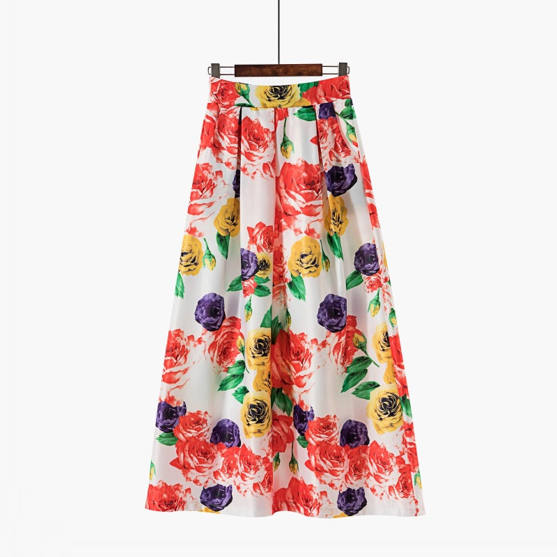 Vintage Floral Print Long Skirts for Women-Skirts-D-S-Free Shipping Leatheretro