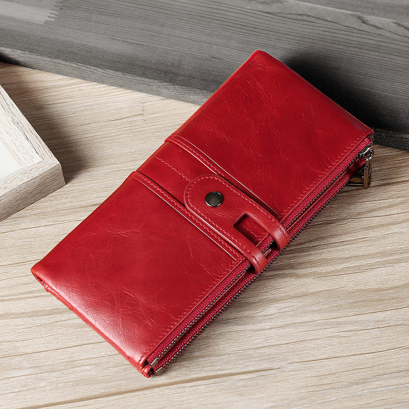 Long red wallet woman purse leather