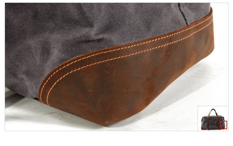 Vintage Large Storage Leather Canvas Gym/traveling Bags-Leather Canvas Bag-Khaki-Free Shipping Leatheretro