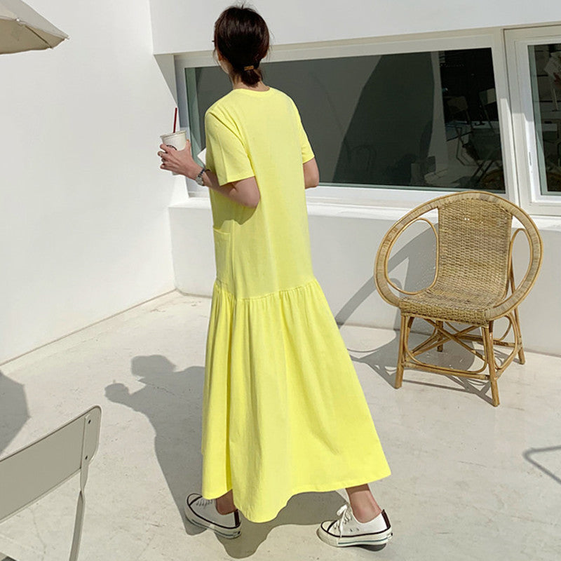 Casual Ruffled Yellow Long Maxi Dresses with Pockets-Dresses-Yellow-S-Free Shipping Leatheretro
