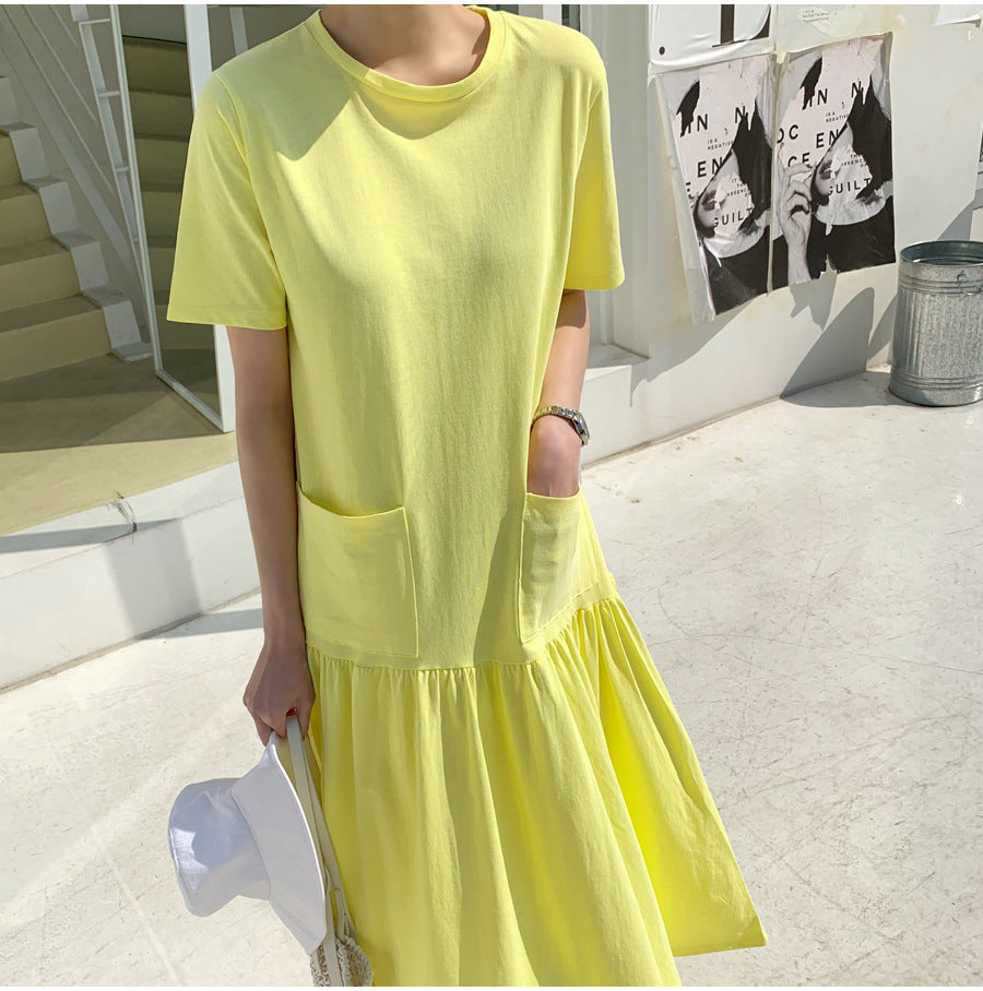 Casual Ruffled Yellow Long Maxi Dresses with Pockets-Dresses-Yellow-S-Free Shipping Leatheretro