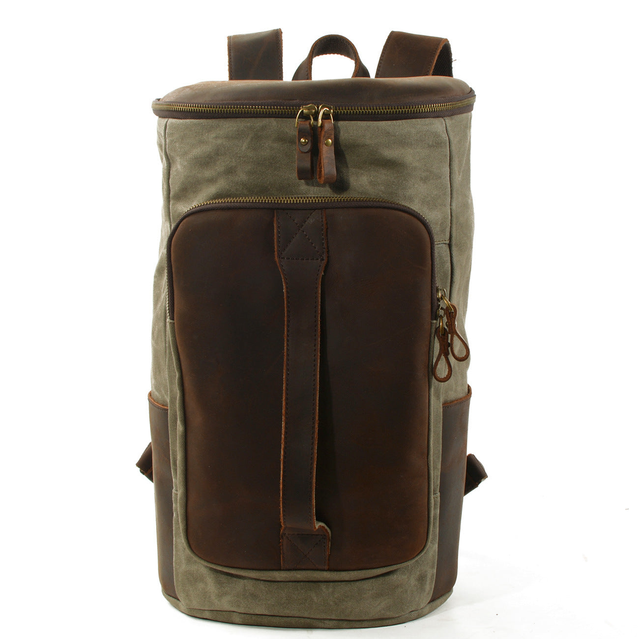 Roomy Capacity Leather Canvas Backpack 6139-Leather Canvas Backpack-Army Green-Free Shipping Leatheretro