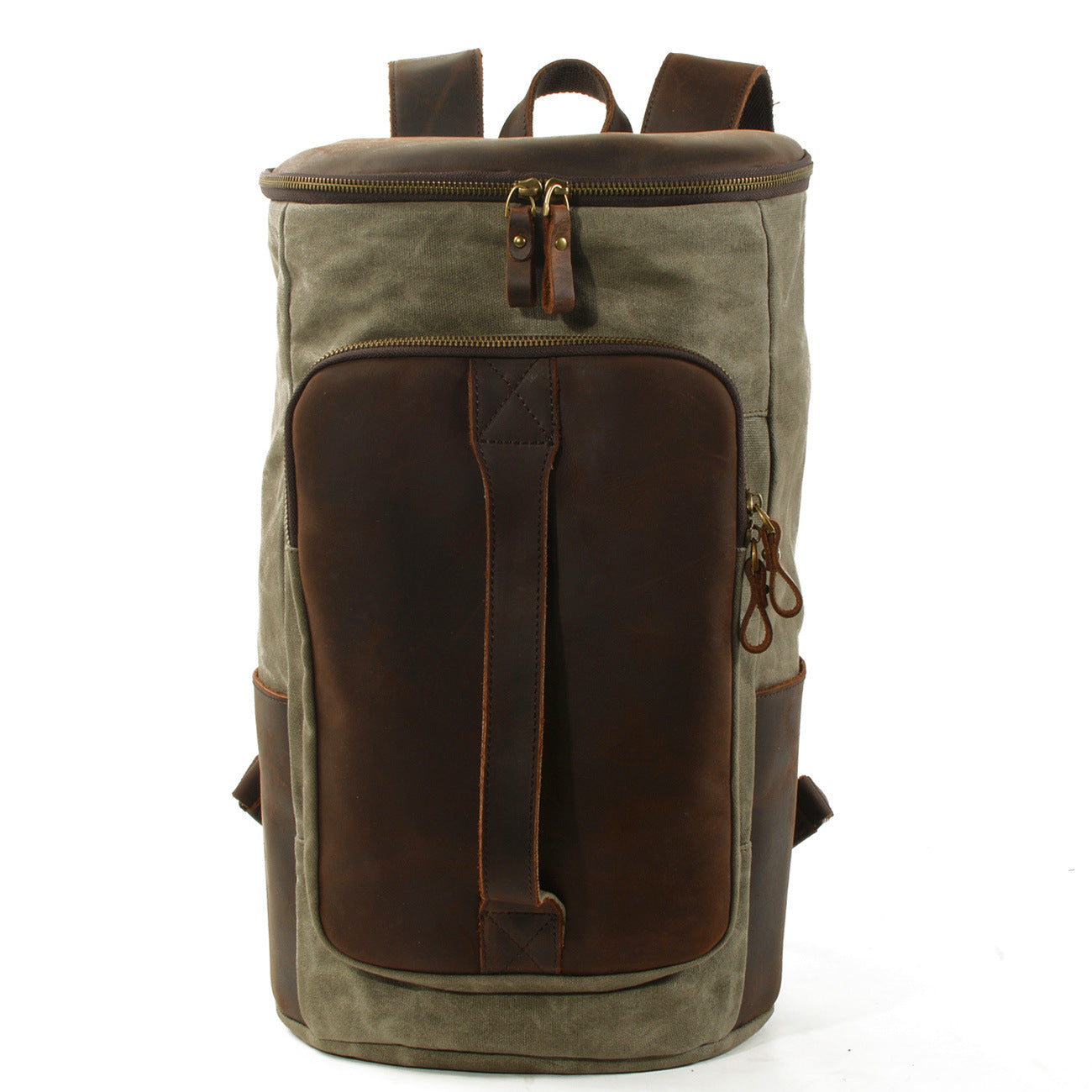 Roomy Capacity Leather Canvas Backpack 6139-Leather Canvas Backpack-Light Gray-Free Shipping Leatheretro