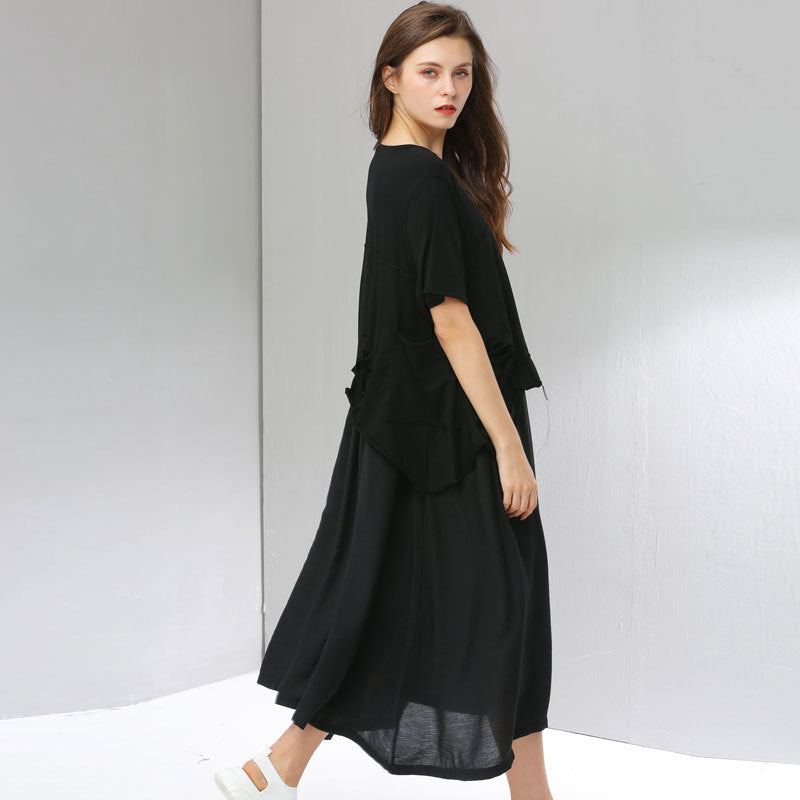 Summer Women Plus Sizes Black Long Cozy Dresses-Dresses-Black-One Size-Free Shipping Leatheretro