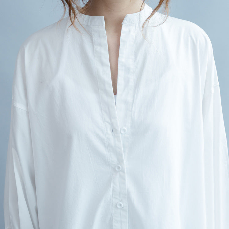 White Round Neck Long Shirt Dresses-Dresses-White-One Size-Free Shipping Leatheretro