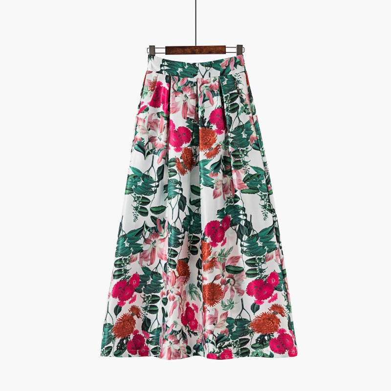 Vintage Floral Print Long Skirts for Women-Skirts-C-S-Free Shipping Leatheretro