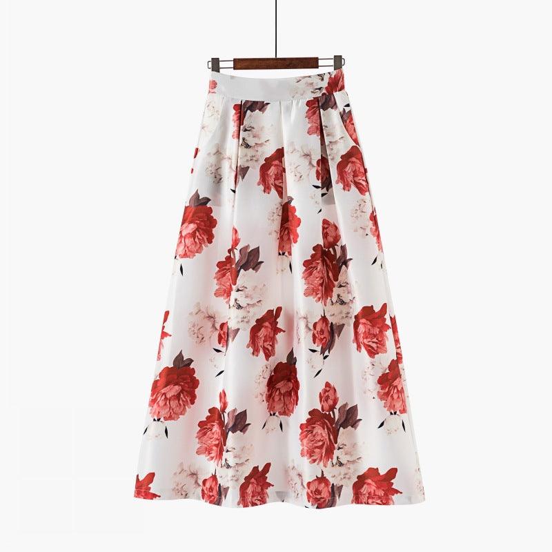 Vintage Floral Print Long Skirts for Women-Skirts-G-S-Free Shipping Leatheretro