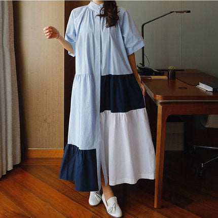Casual Summer Contrast Color A Line Long Maxi Dresses-Dresses-The same as picture-S-Free Shipping Leatheretro