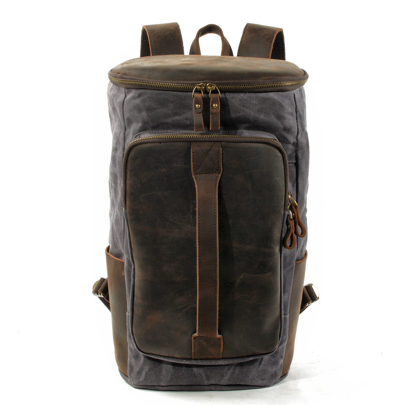 Roomy Capacity Leather Canvas Backpack 6139-Leather Canvas Backpack-Light Gray-Free Shipping Leatheretro