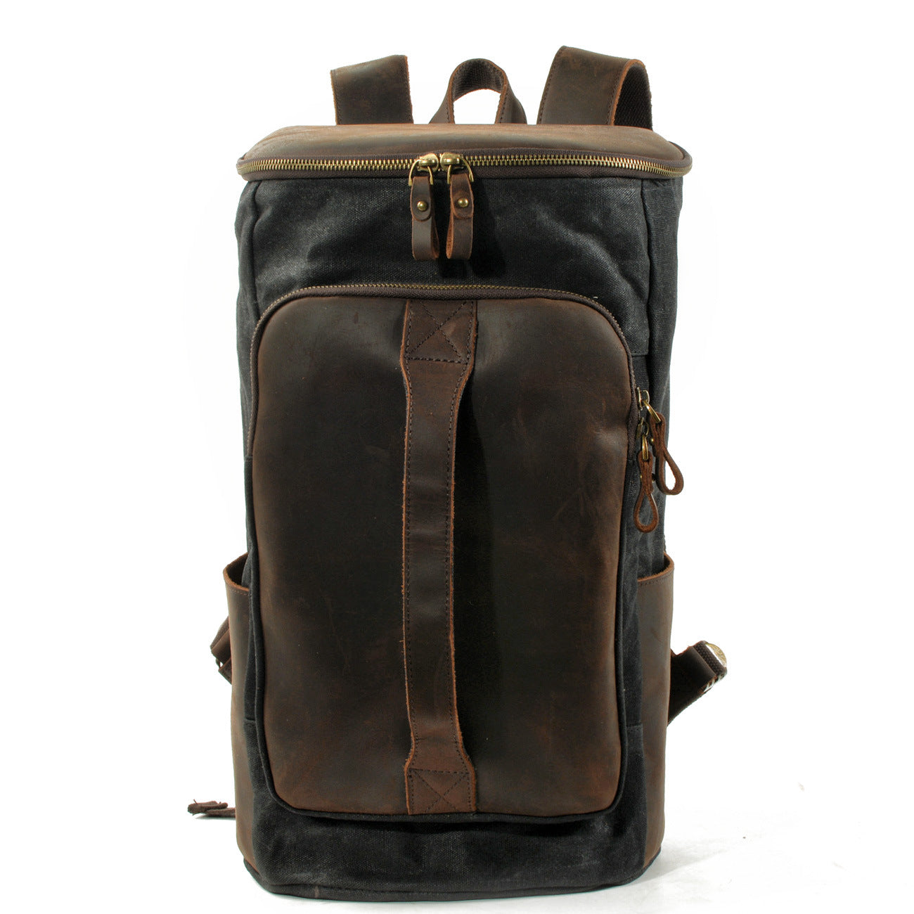 Roomy Capacity Leather Canvas Backpack 6139-Leather Canvas Backpack-Black-Free Shipping Leatheretro