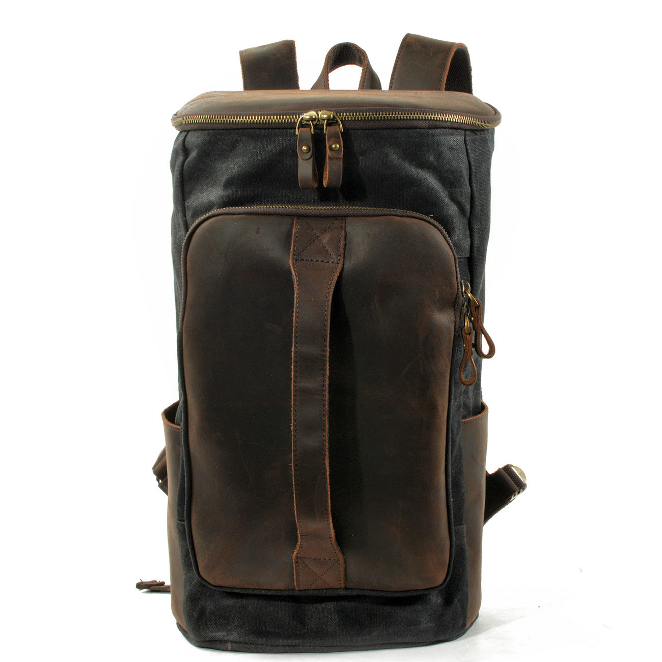 Roomy Capacity Leather Canvas Backpack 6139-Leather Canvas Backpack-Light Gray-Free Shipping Leatheretro