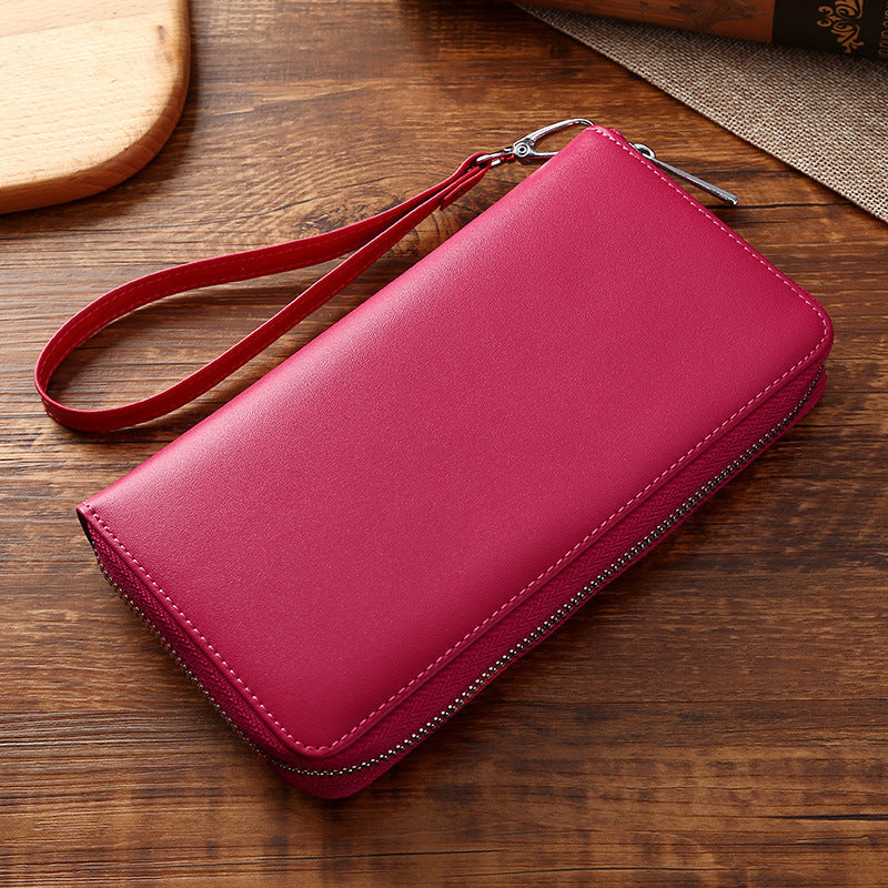 Large Storage Business Leather Long Wallet for Women W8150-Leather Wallets-Pink-Free Shipping Leatheretro