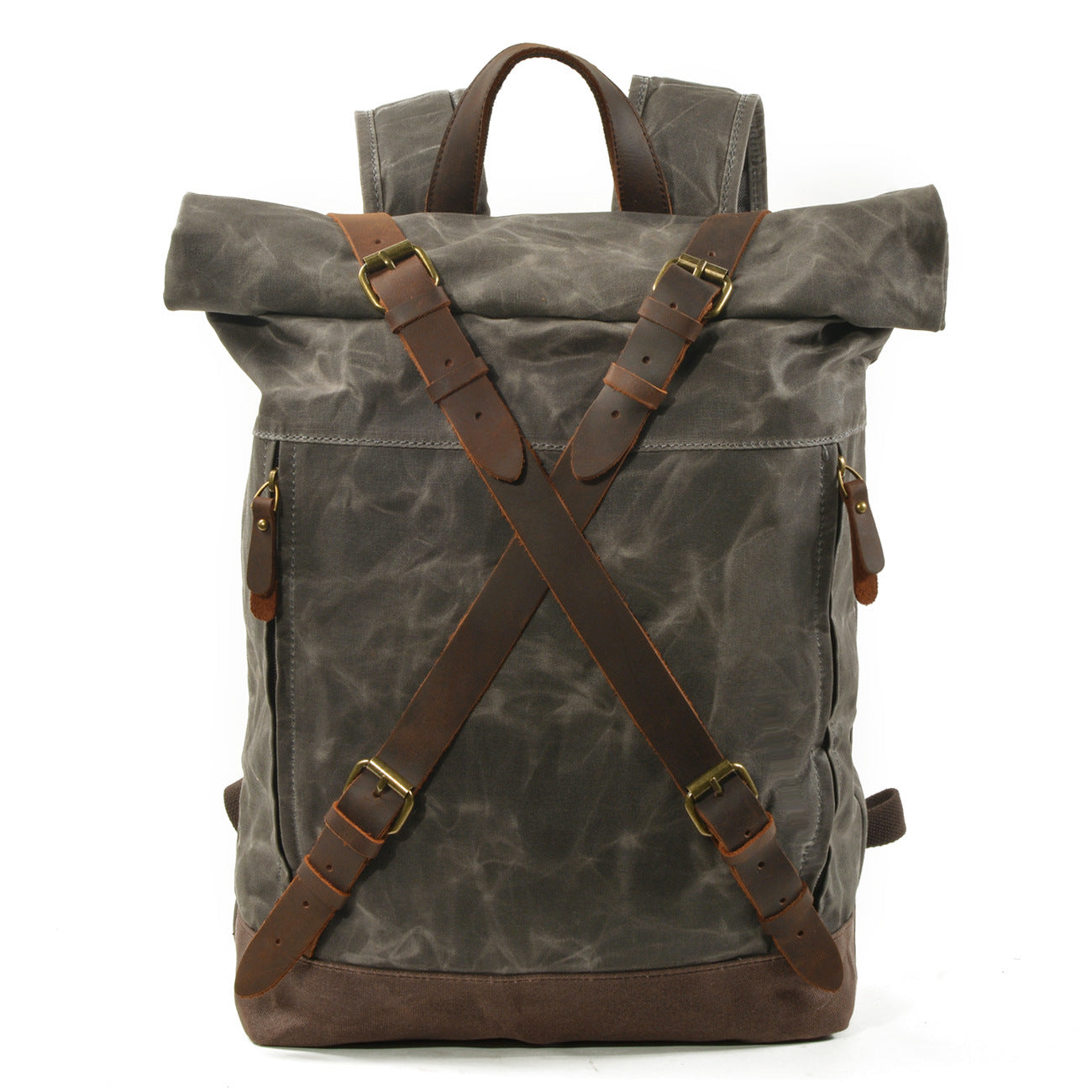 Men Waterproof Leather Canvas Hiking Bag 9505-Leather Canvas Backpack-Green-Free Shipping Leatheretro