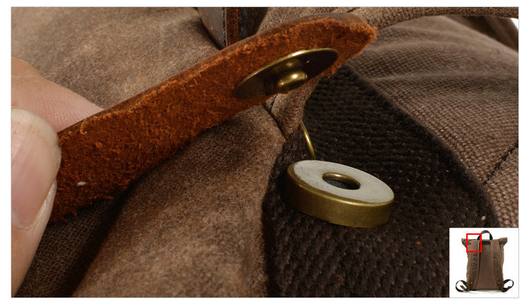 Men Waterproof Leather Canvas Hiking Bag 9505-Leather Canvas Backpack-Black-Free Shipping Leatheretro