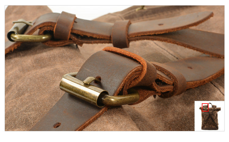 Men Waterproof Leather Canvas Hiking Bag 9505-Leather Canvas Backpack-Black-Free Shipping Leatheretro