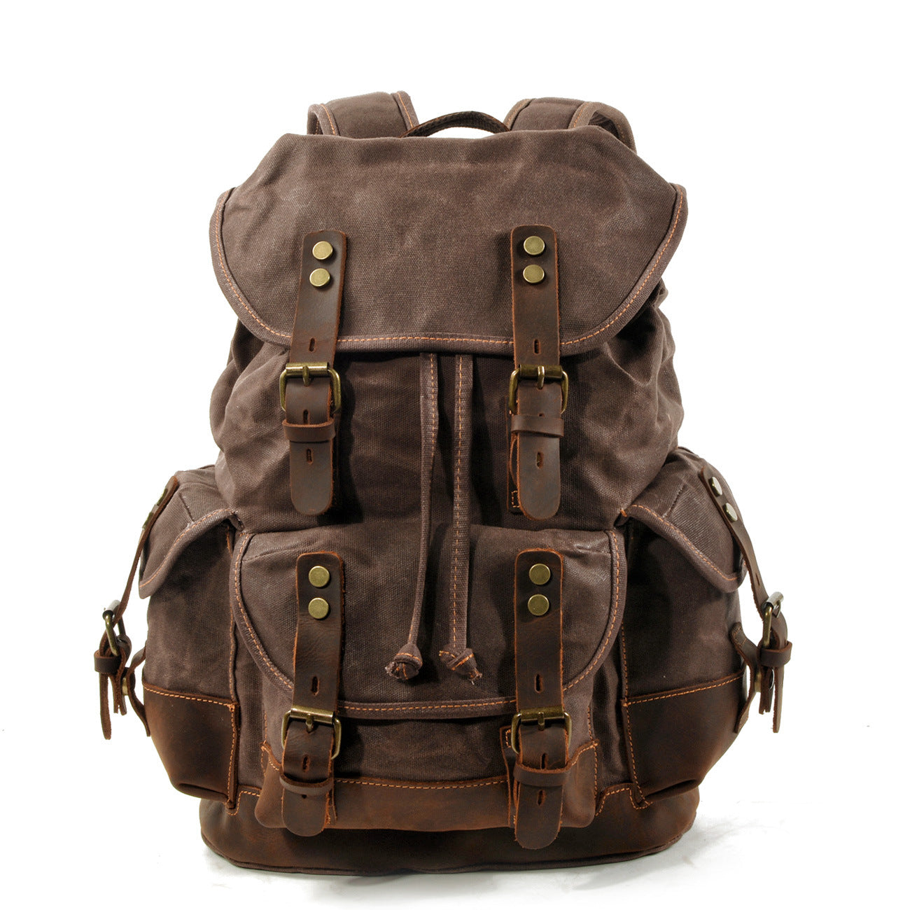 Leisure Vintage Waxed Leather Canvas Backpack for Hiking-Leather Canvas Backpack-Coffee-Free Shipping Leatheretro