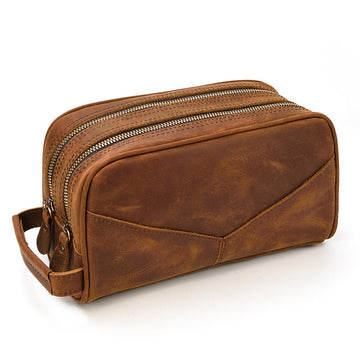 Vintage Cowhide Leather Toiletry Bag 9544-Leather washing Bag-Brown-Free Shipping Leatheretro
