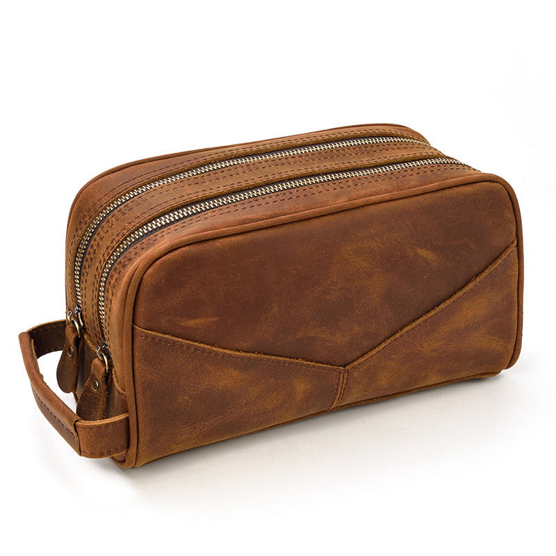 Vintage Cowhide Leather Toiletry Bag 9544-Leather washing Bag-Brown-Free Shipping Leatheretro