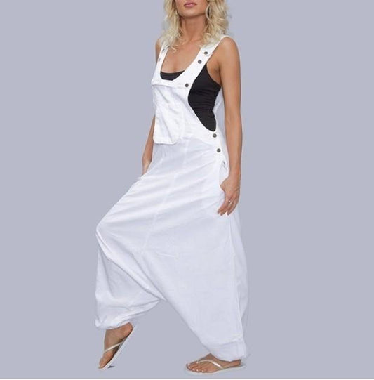 Women Casual Linen Jumpsuits-One Piece Suits-White-S-Free Shipping Leatheretro