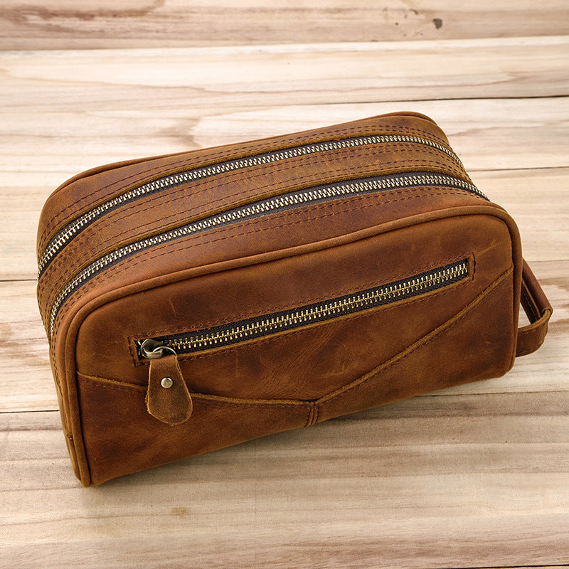 Vintage Cowhide Leather Toiletry Bag 9544-Leather washing Bag-Brown-Free Shipping Leatheretro