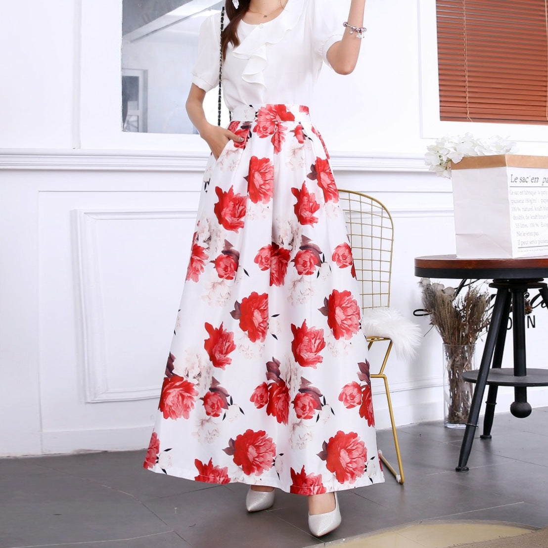 Vintage Floral Print Long Skirts for Women-Skirts-A-S-Free Shipping Leatheretro
