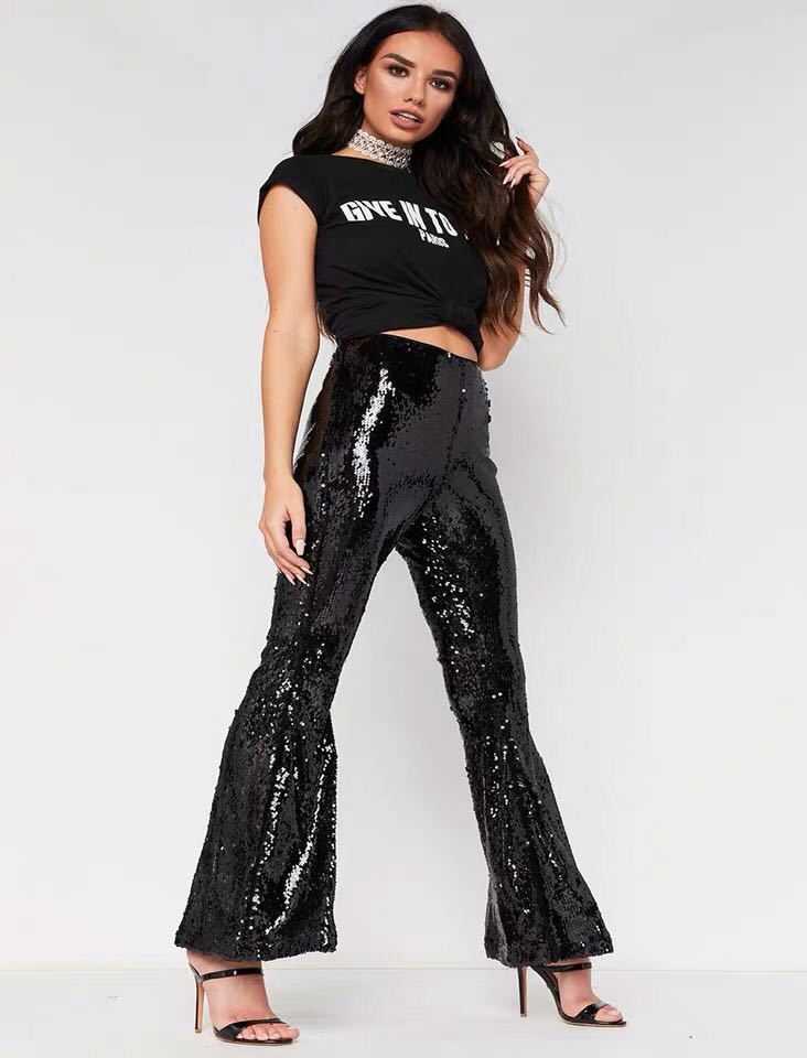 Sexy Sequined Night Party Pants-Pants-Black-S-Free Shipping Leatheretro