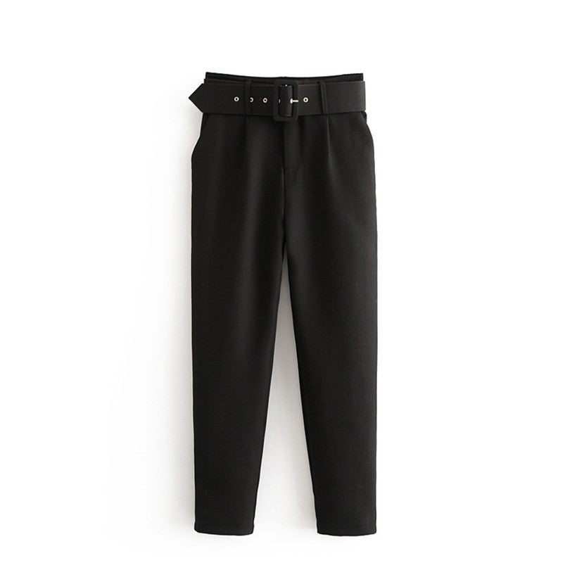 Women High Waist Casual Cropped Pants-Pants-Black-XS-Free Shipping Leatheretro