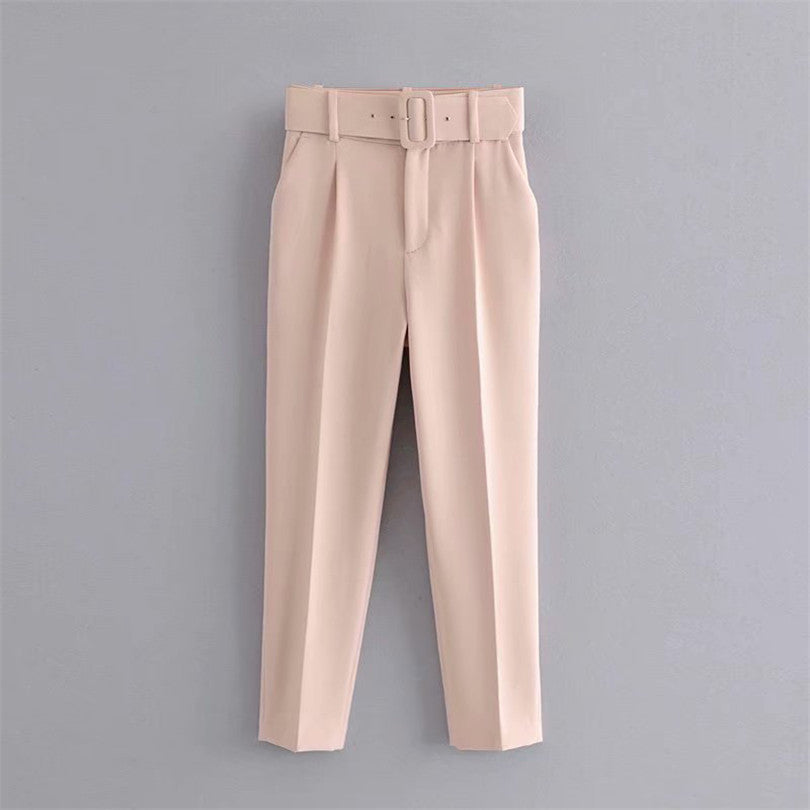 Women High Waist Casual Cropped Pants-Pants-Pink-XS-Free Shipping Leatheretro