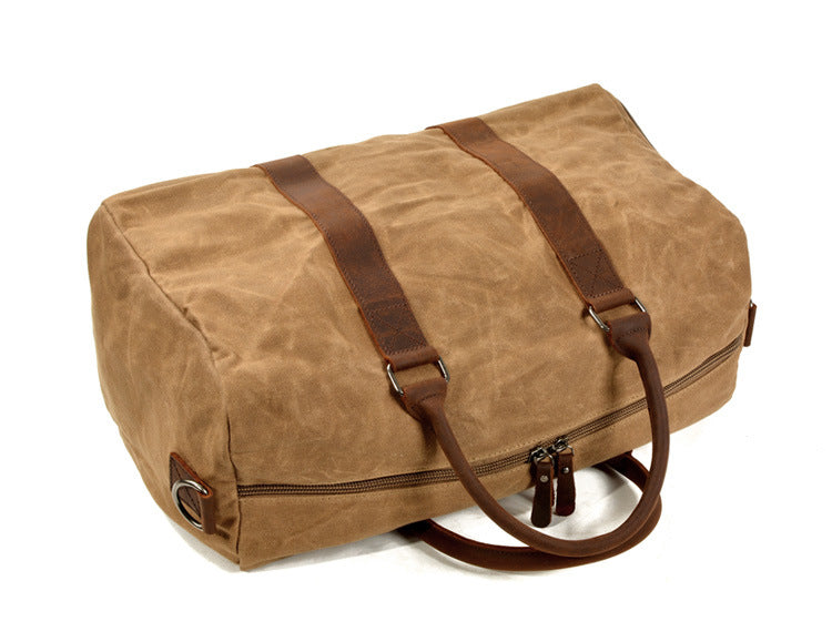 Men's Canvas Leather Bags for Traveling 6061-Canvas weekend bags-Khaki-Free Shipping Leatheretro