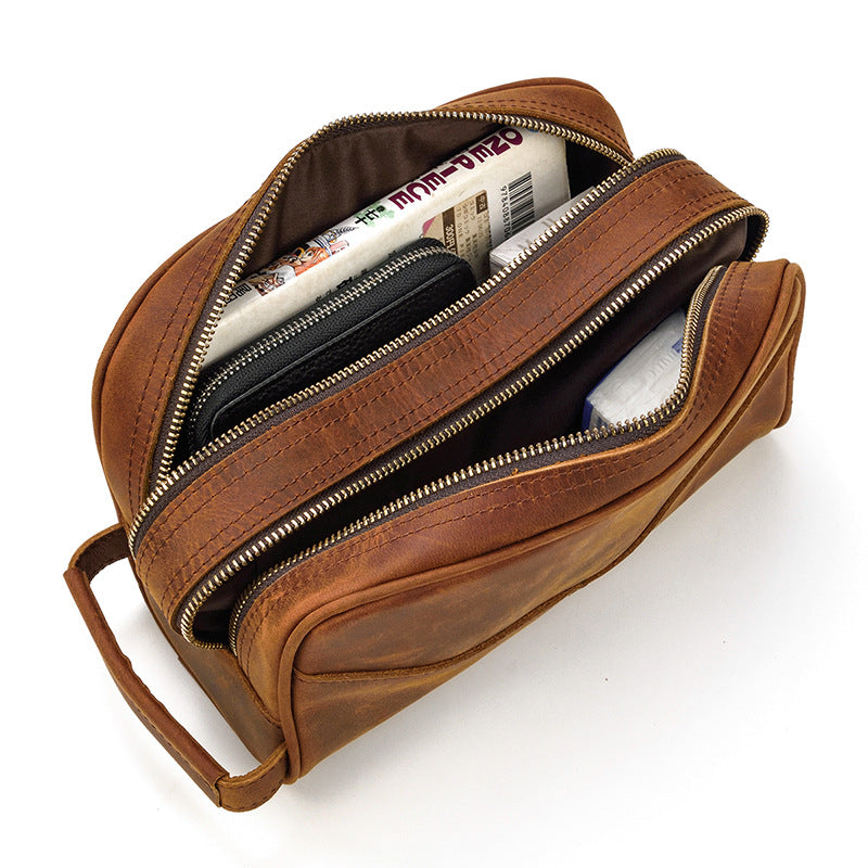 Vintage Cowhide Leather Toiletry Bag 9544-Leather washing Bag-Brown-Free Shipping Leatheretro
