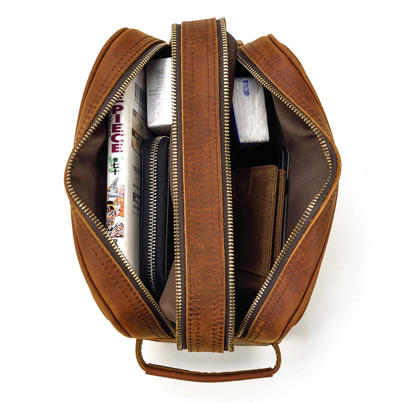 Vintage Cowhide Leather Toiletry Bag 9544-Leather washing Bag-Brown-Free Shipping Leatheretro