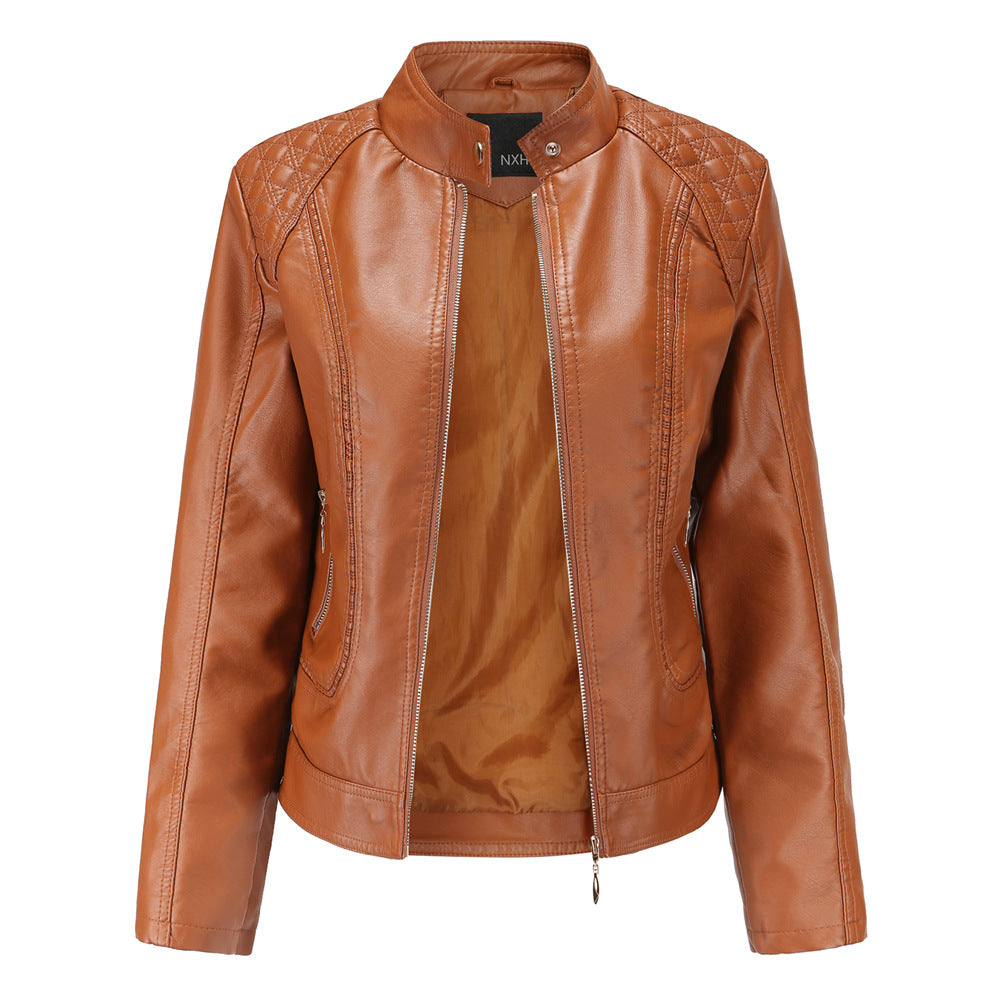 Women PU Leather Jacket Office Lady Coat-Outerwear-Brown-M-Free Shipping Leatheretro