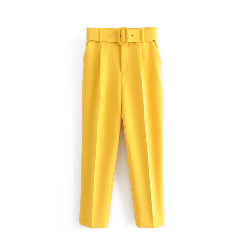 Women High Waist Casual Cropped Pants-Pants-Yellow-XS-Free Shipping Leatheretro