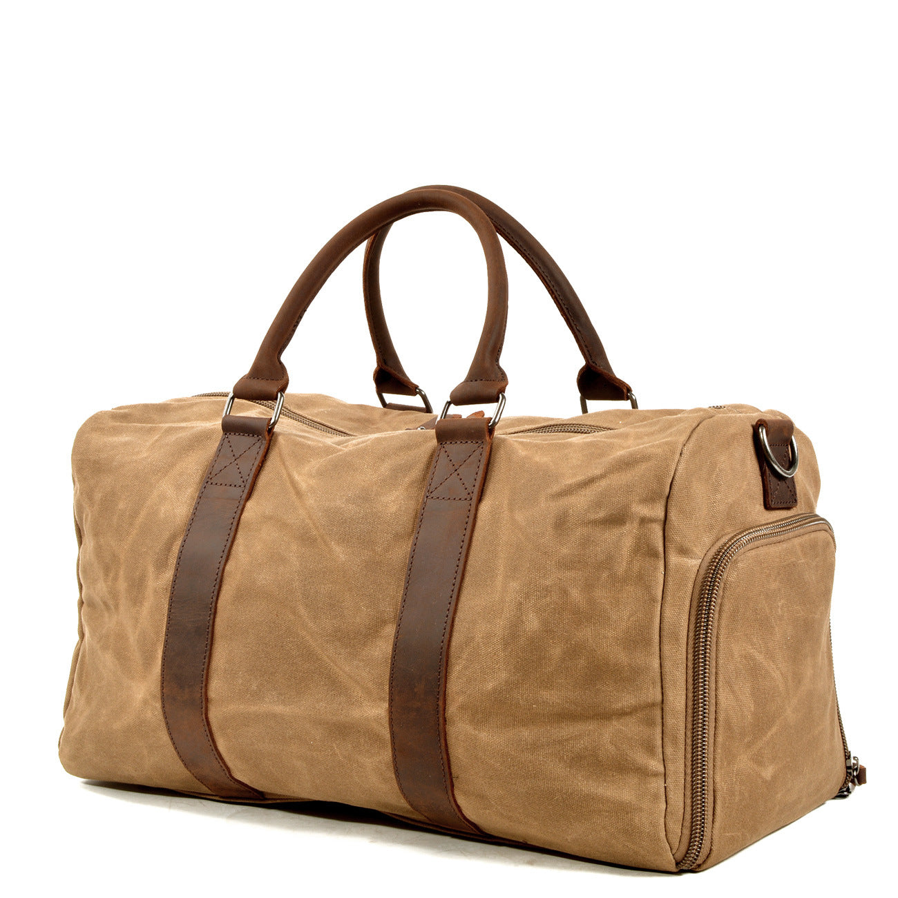 Men's Canvas Leather Bags for Traveling 6061-Canvas weekend bags-Khaki-Free Shipping Leatheretro