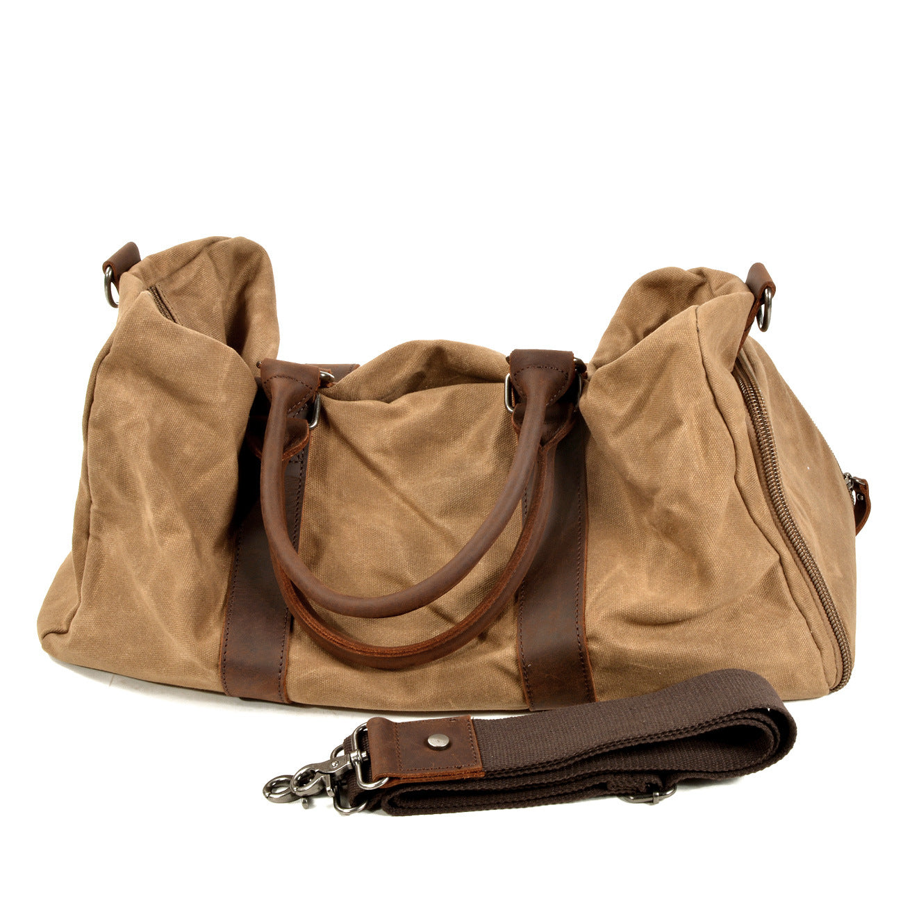 Men's Canvas Leather Bags for Traveling 6061-Canvas weekend bags-Khaki-Free Shipping Leatheretro