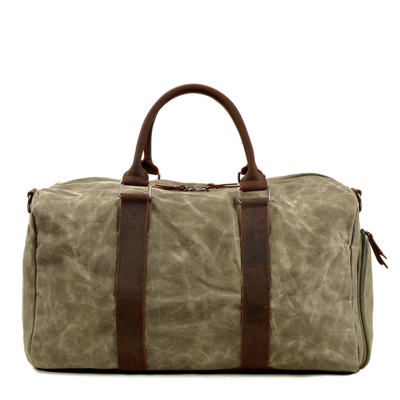 Men's Canvas Leather Bags for Traveling 6061-Canvas weekend bags-Khaki-Free Shipping Leatheretro