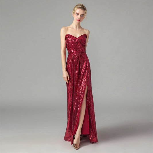 Sexy Women Red Strapless Long Evening Party Dresses-Dresses-Red-US2-Free Shipping Leatheretro