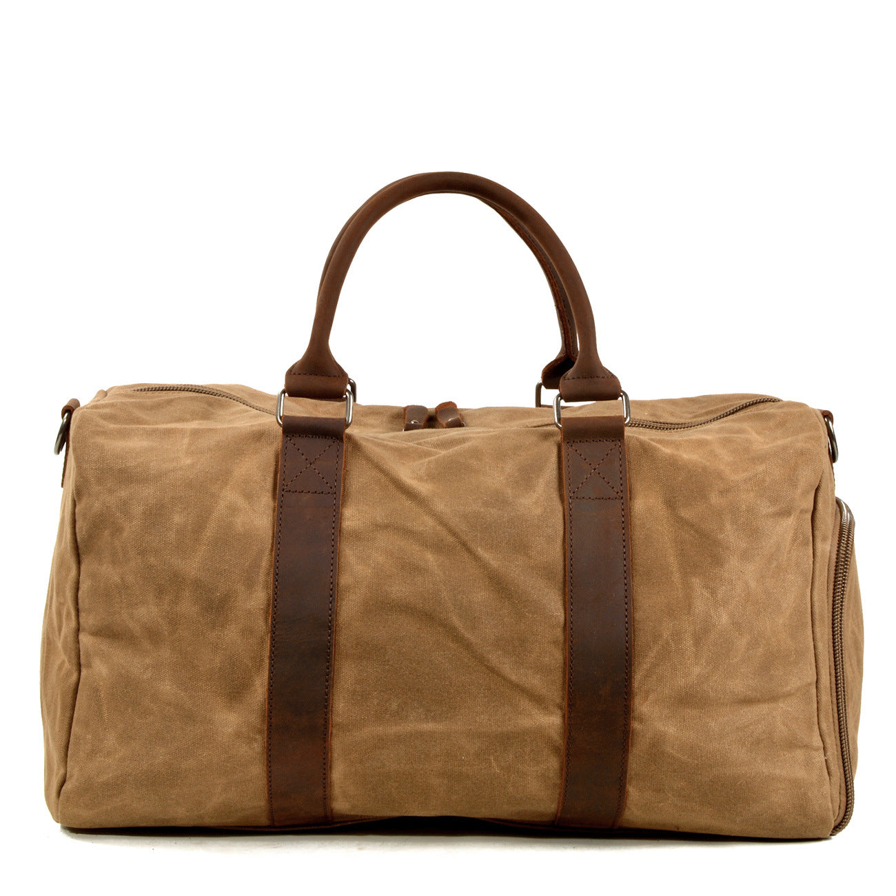Men's Canvas Leather Bags for Traveling 6061-Canvas weekend bags-Khaki-Free Shipping Leatheretro