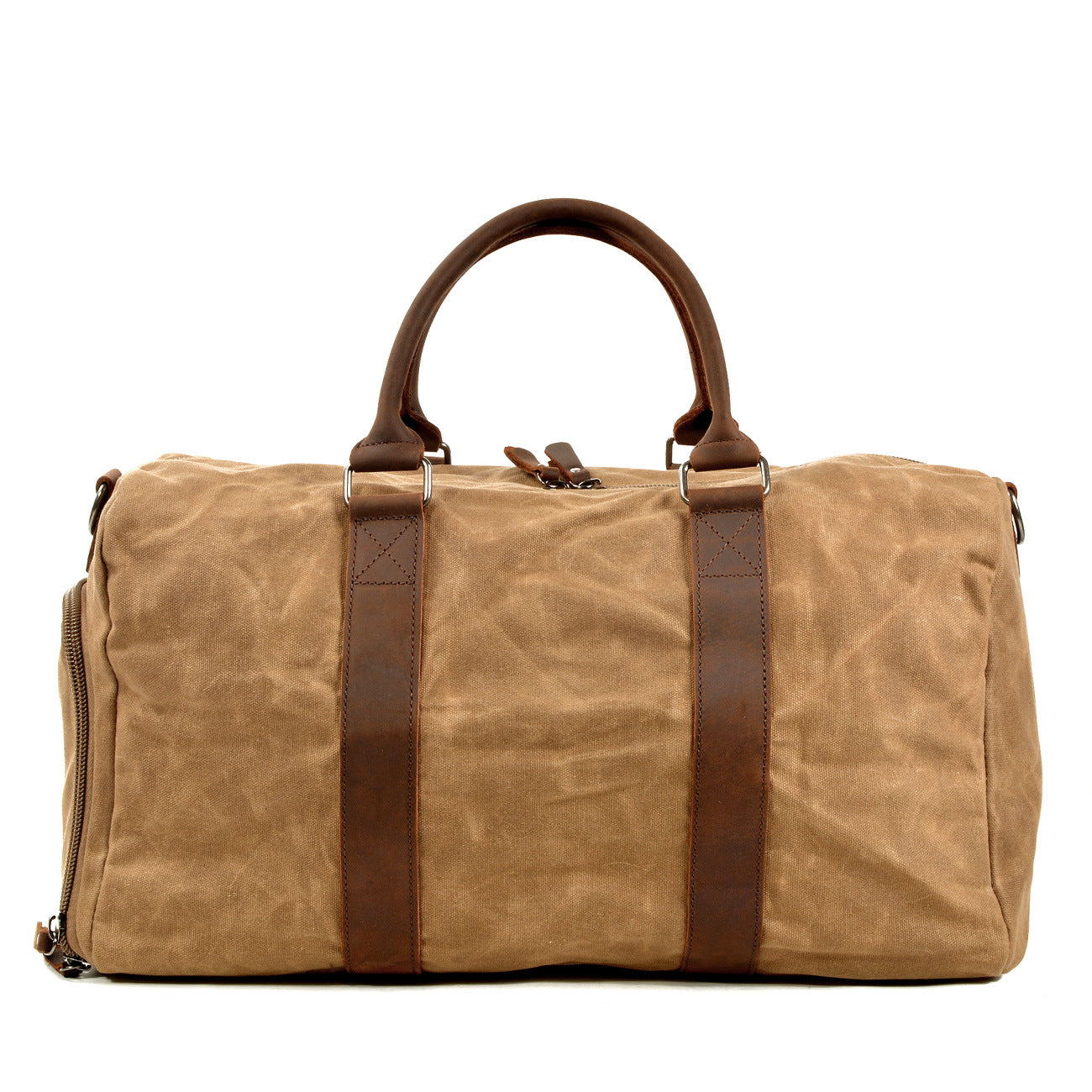 Men's Canvas Leather Bags for Traveling 6061-Canvas weekend bags-Khaki-Free Shipping Leatheretro